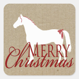 Red and White Rustic Horse Christmas Square Sticker