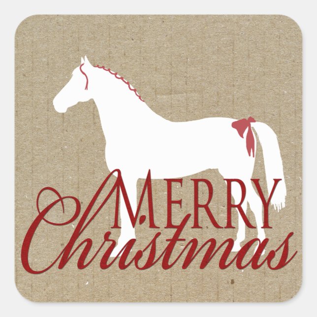 Red and White Rustic Horse Christmas Square Sticker (Front)