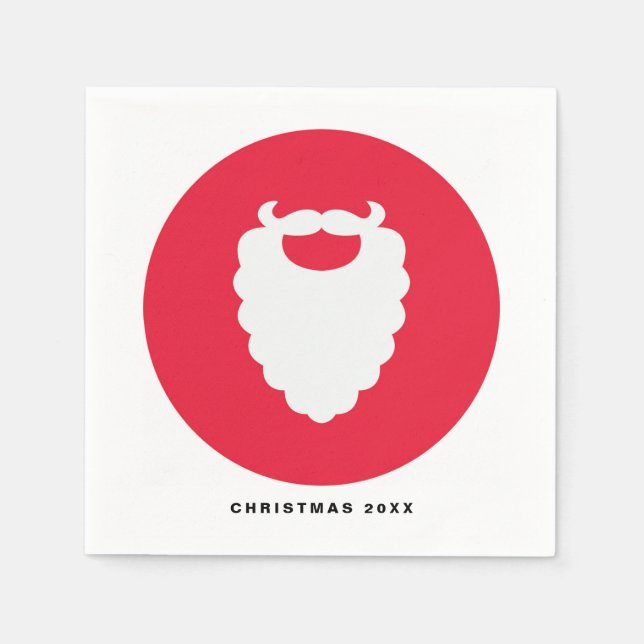 Red and White Santa Beard Modern Holiday Napkin (Front)