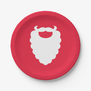Red and White Santa Beard Modern Holiday Paper Plate
