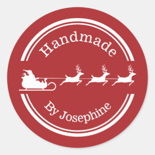 Red And White Santa Sleigh Christmas Handmade Classic Round Sticker