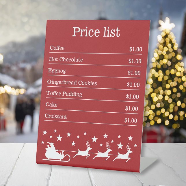 Red And White Santa Sleigh Christmas Price List  Pedestal Sign (Creator Uploaded)