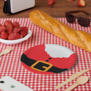 Red and White Santa Suit Christmas Party Paper Plate