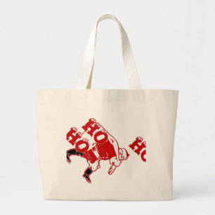 Red and White Santa Walking Ho Ho Ho Art Print Large Tote Bag