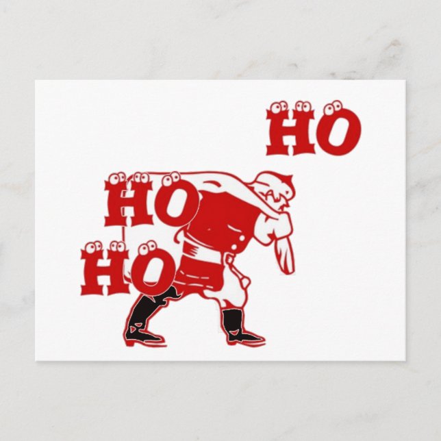 Red and White Santa Walking Ho Ho Ho Art Print Postcard (Front)