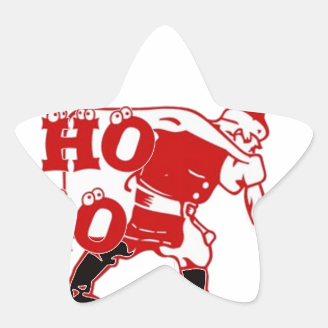 Red and White Santa Walking Ho Ho Ho Art Print Star Sticker (Front)