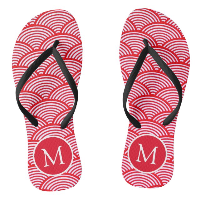 Red and White Scallop Pattern Monogram Jandals (Footbed)