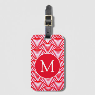 Red and White Scallop Pattern Monogram Luggage Tag