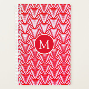 Red and White Scallop Pattern Monogram Planner