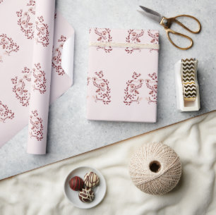 Red and White Scandinavian Floral  Wrapping Paper