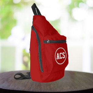 Red and White School Colours and Letters Sling Bag