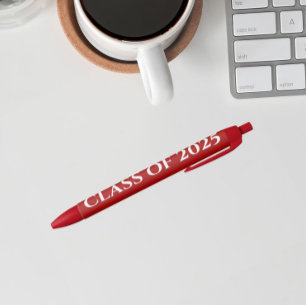 Red and White School Colours Class Year Black Ink Pen