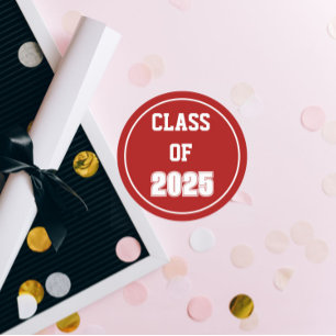 Red and White School Colours Class Year Classic Round Sticker