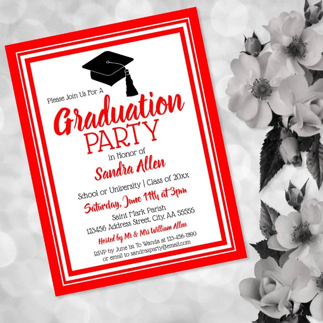 Red and White School Colours Grad Party Invitation Postcard (Creator Uploaded)