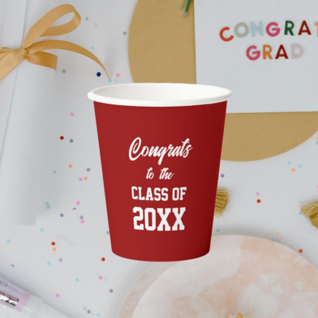 Red and White School Colours Graduation Party Paper Cups (In Situ Graduation Party)