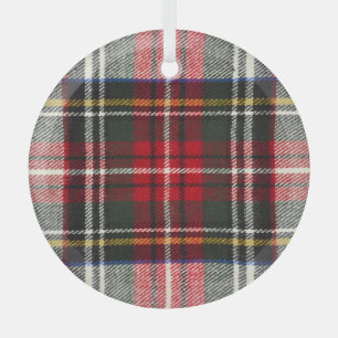 Red and white Scottish tartan plaid. Glass Tree Decoration