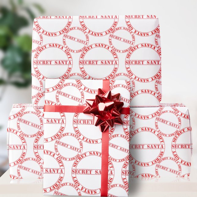 Red and White Secret Santa Gift Typography Festive Wrapping Paper (Perfect wrapping paper for your annual Secret Santa Gift Exchange)