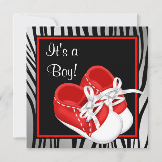 Red and White Shoes Red Zebra Baby Boy Shower Invitation