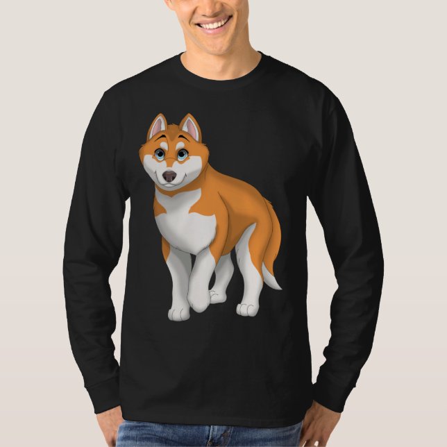 Red and White Siberian Husky Dog with Blue Eyes T-Shirt (Front)