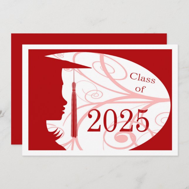 Red and White Silhouette 2025 Graduation Party Invitation (Front/Back)
