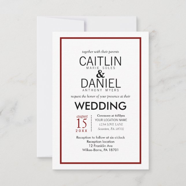 Red and White Simple Border Wedding Invite (Front)