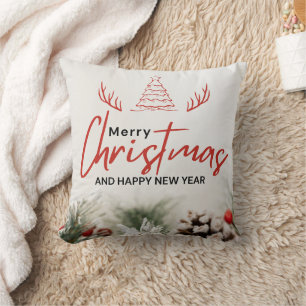 Red and White Simple Merry Christmas  Cushion