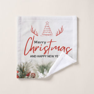 Red and White Simple Merry Christmas  Wash Cloth