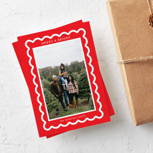 Red and White Simple Scallop Holiday Card