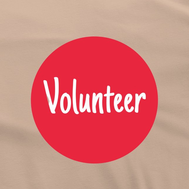 Red and White Simple Volunteer Classic Round Sticker (Red and white Volunteer sticker badge.)
