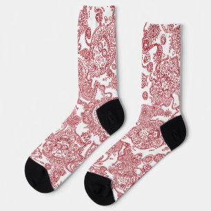Red And White Skull Pattern Socks