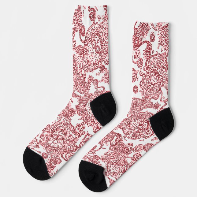 Red And White Skull Pattern Socks (Left)