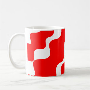 Red and white slanting waves pattern coffee mug