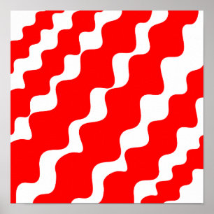 Red and white slanting waves pattern poster