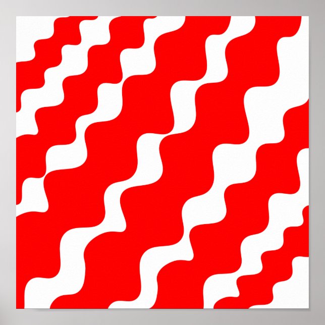 Red and white slanting waves pattern  poster (Front)