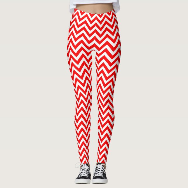 Red and White Small Size Chevron Leggings (Front)