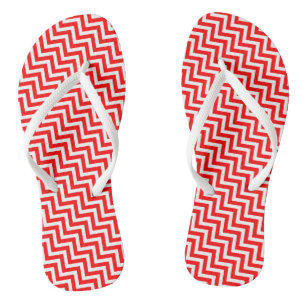 Red and White Small Size Diagonal Chevron Stripes Jandals
