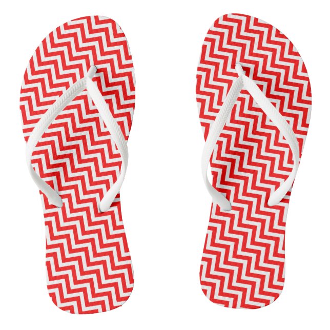 Red and White Small Size Diagonal Chevron Stripes Jandals (Footbed)