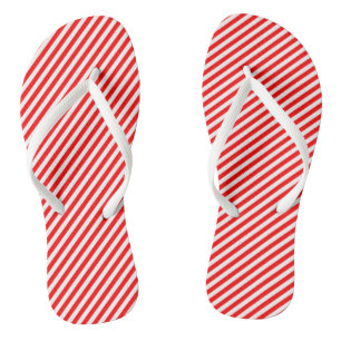 Red and White Small Size Diagonal Stripes Jandals