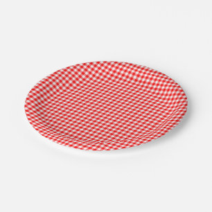 Red and White Small Size Gingham Checks Paper Plate