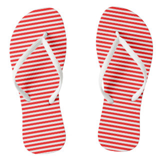 Red and White Small Size Horizontal Stripes Jandals