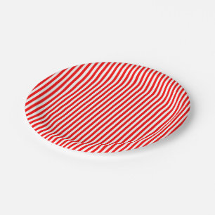 Red and White Small Size Stripes Paper Plate