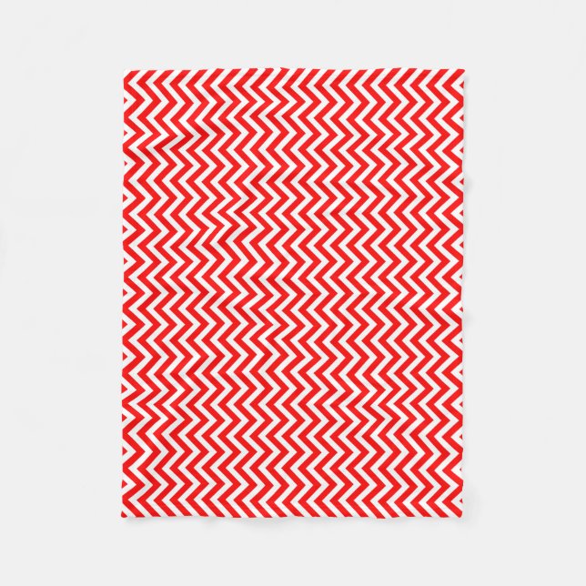 Red and White Small Size Vertical Chevron Fleece Blanket (Front)