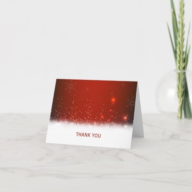 Red and White Snow Winter Folded Thank You Card (Front)
