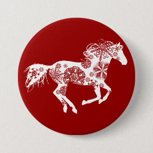 Red and White Snowflake Christmas Horse 7.5 Cm Round Badge
