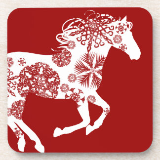 Red and White Snowflake Christmas Horse Coaster