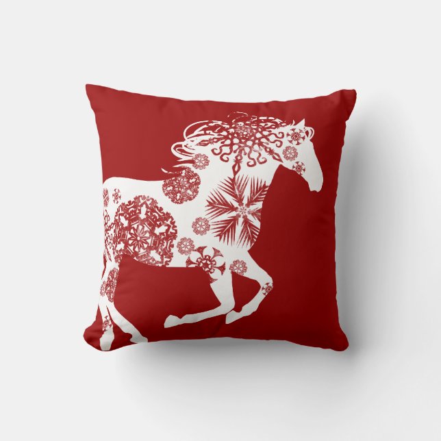Red and White Snowflake Christmas Horse Cushion (Front)