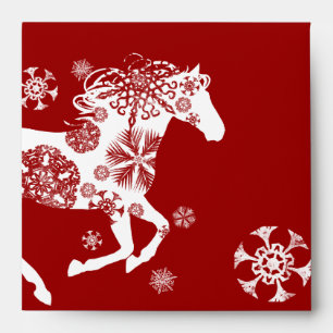 Red and White Snowflake Christmas Horse Envelopes