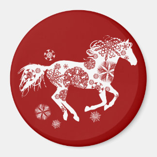 Red and White Snowflake Christmas Horse Magnet