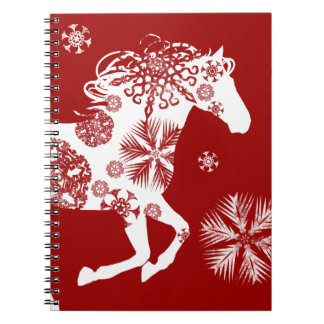 Red and White Snowflake Christmas Horse Spiral Notebook