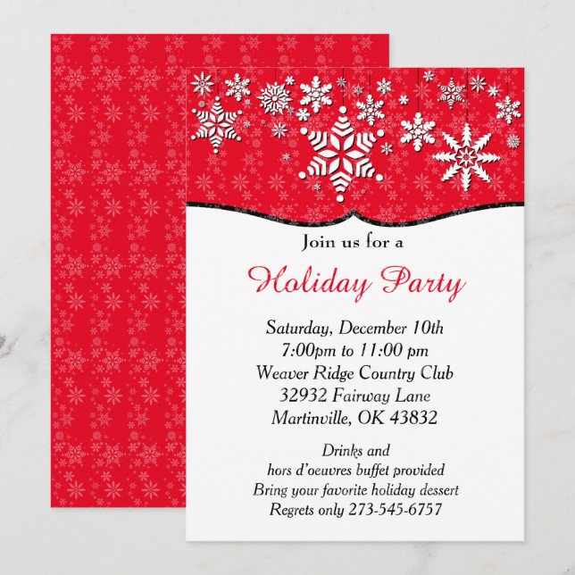 Red and White Snowflake Christmas Invitation (Front/Back)